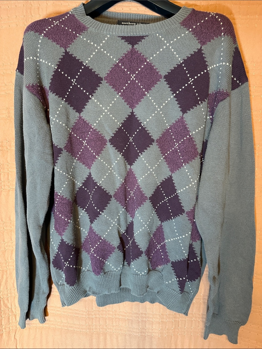 Northern Reflections Men's Argyle Crewneck Sweater - Gray & Purple
